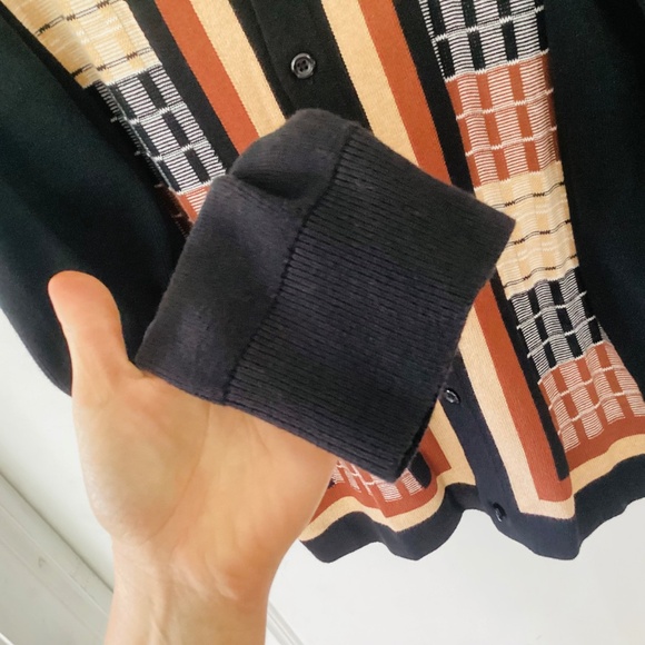 Express Men’s Button Up Collated Sweater Size L Cotton Preppy Brown Black Woven - Picture 7 of 13